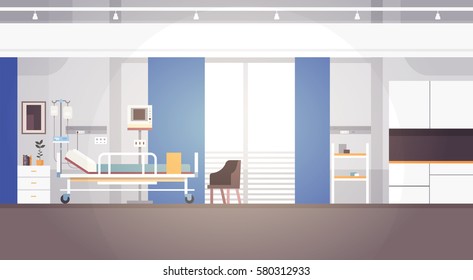 Hospital Room Interior Intensive Therapy Patient Ward Banner With Copy Space Flat Vector Illustration