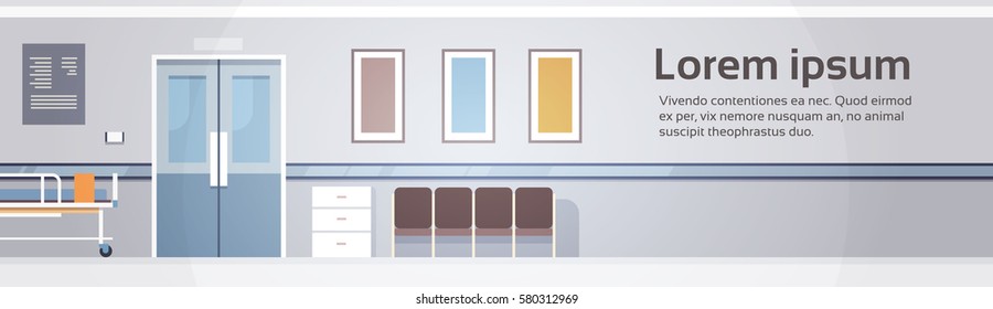 Hospital Room Interior Intensive Therapy Corridor Banner With Copy Space Flat Vector Illustration