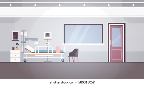 Hospital Room Interior Intensive Therapy Patient Ward Banner With Copy Space Flat Vector Illustration
