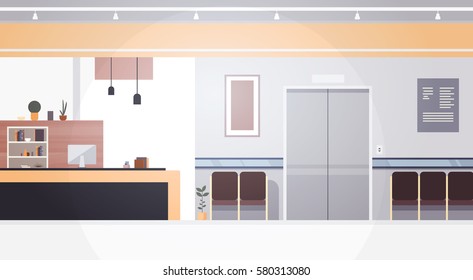 Hospital Room Interior Intensive Therapy Patient Waiting Hall Banner With Copy Space Flat Vector Illustration