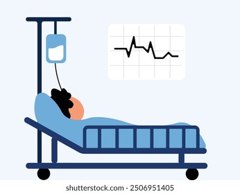 Ilustración de reposo en cama de paciente con solución salina de hospital