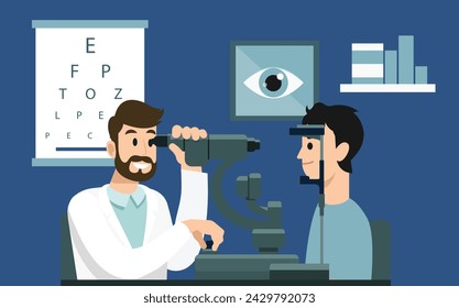 Concepto de servicio hospitalario ilustración vectorial plana. El médico examina, aconseja y dispensa medicamentos a los pacientes en la sala de exploración del hospital. Concepto de servicio hospitalario un vector plano