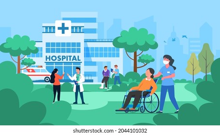 hospital service concept vector illustration Health and medical care, taking excellent care of patients. There are staff to take care of There is a doctor to give advice and treatment for the disease.