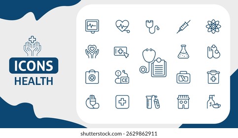 Conjunto de ícones dos serviços hospitalares Símbolos vetoriais editáveis para departamentos médicos e instalações