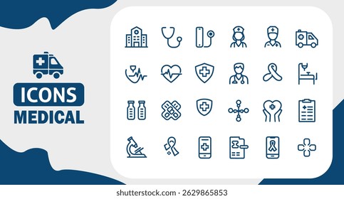 Icon Set Editierbare Vektorsymbole für medizinische Abteilungen und Einrichtungen	