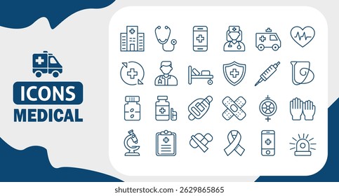 Conjunto de iconos de servicios hospitalarios Símbolos de Vector editables para departamentos e instalaciones médicas	