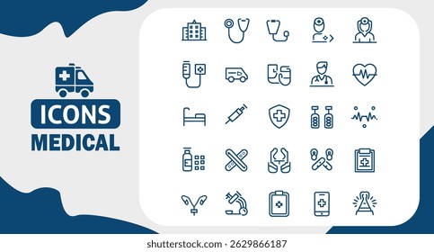 Hospital Services Icon Set Editierbare Vektorsymbole für medizinische Abteilungen Einrichtungen	