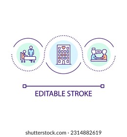 Hospital services loop concept icon. Healthcare industry. Patient treatment process. Medical center abstract idea thin line illustration. Isolated outline drawing. Editable stroke. Arial font used