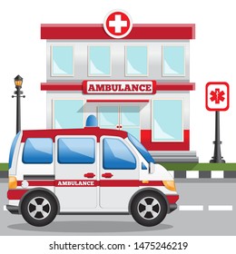 Hospital. Side view. Vector illustration.