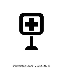 Hospital Sign with Cross Post Icon for Medical Facilities