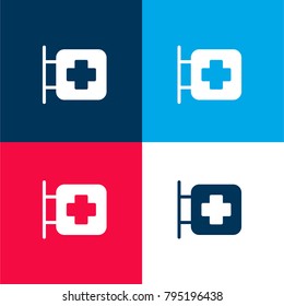 Hospital Sign four color material and minimal icon logo set in red and blue