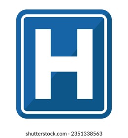 Hospital Sign H In Blue Potrait Square Shape With White Line
