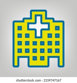 Hospital sign. Icon in colors of Ukraine flag (yellow, blue) at gray Background. Illustration.