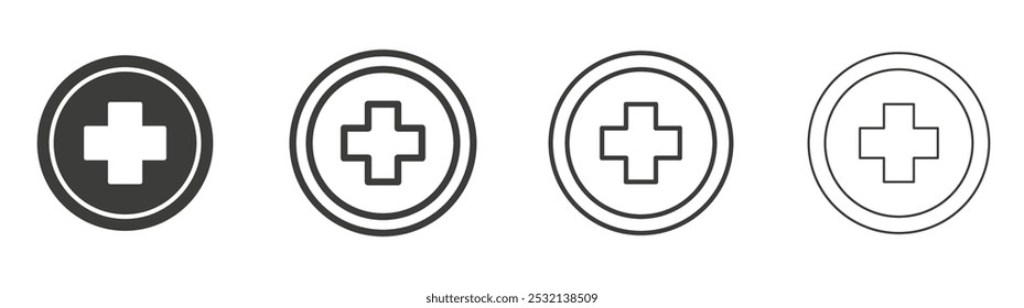 Hospital sign icon in fill and three stroke sizes