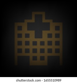 Hospital sign. Icon as grid of small orange light bulb in darkness. Illustration.