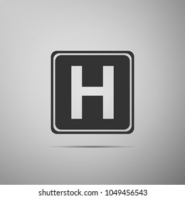 Hospital sign icon isolated on grey background. Flat design. Vector Illustration