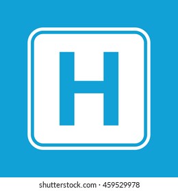 Hospital sign icon vector. Blue background