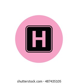 Hospital sign icon vector. Pink button. Pink circle