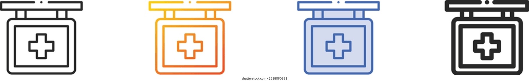 sinal de hospital icon.Thin Linear, Gradiente, Blue Stroke e negrito Design Estilo Isolado no fundo branco