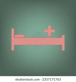Hospital sign illustration. Apricot Icon with Brick Red parquet floor graphic pattern on a Ebony background. Feldgrau. Green. Illustration.
