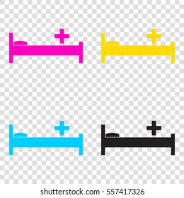 Hospital sign illustration. CMYK icons on transparent background. Cyan, magenta, yellow, key, black.