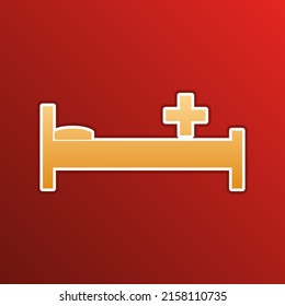 Hospital sign illustration. Golden gradient Icon with contours on redish Background. Illustration.