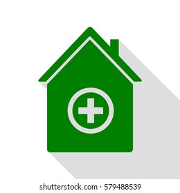 Hospital sign illustration. Green icon with flat style shadow path.