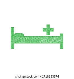 Hospital sign illustration. Green scribble Icon with solid contour on white background. Illustration.