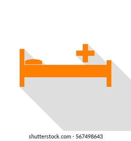 Hospital sign illustration. Orange icon with flat style shadow path.