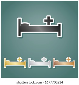 Hospital sign illustration. Set of metallic Icons with gray, gold, silver and bronze gradient with white contour and shadow at viridan background. Illustration.