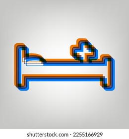 Hospital sign illustration. Stroked Icon in orange, azure and old lavender Colors at gray Background. Illustration.