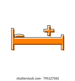 Hospital sign illustration. Vector. Black line icon with shifted flat orange filled icon on white background. Isolated.