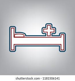 Hospital sign illustration. Vector. Dark red, transparent and midnight green stroke of white icon at grayish background.