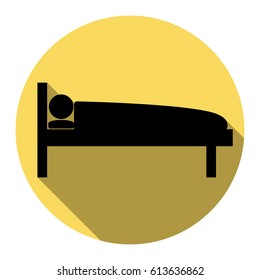 Hospital sign illustration. Vector. Flat black icon with flat shadow on royal yellow circle with white background. Isolated.