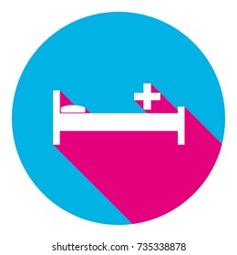 Hospital sign illustration. Vector. Flat white icon  circle at white background. Isolated.