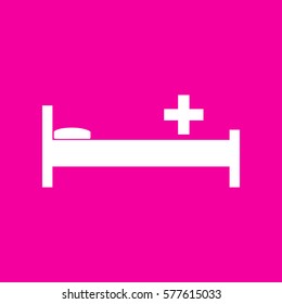 Hospital sign illustration. White icon at magenta background.