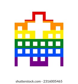 Señal del hospital. Icono en fondo blanco, de los derechos LGBT gay arcoiris. Ilustración.