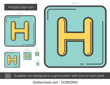 Hospital sign vector line icon isolated on white background. Hospital sign line icon for infographic, website or app. Scalable icon designed on a grid system.