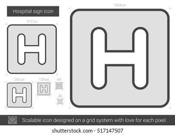 Hospital sign vector line icon isolated on white background. Hospital sign line icon for infographic, website or app. Scalable icon designed on a grid system.