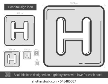 Hospital sign vector line icon isolated on white background. Hospital sign line icon for infographic, website or app. Scalable icon designed on a grid system.