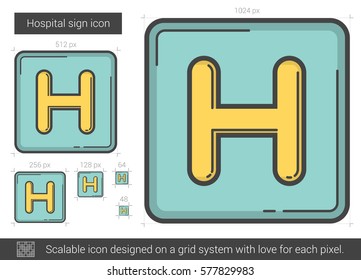 Hospital sign vector line icon isolated on white background. Hospital sign line icon for infographic, website or app. Scalable icon designed on a grid system.