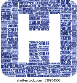Hospital sign vector tag cloud illustration