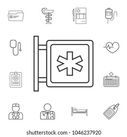 Hospital Signboard Thin Line Vector Icon. Detailed set of medicine outline icons. Premium quality graphic design icon. One of the collection icons for websites, web design, mobile on white background
