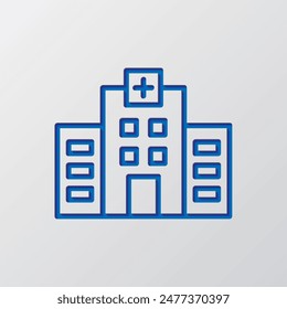Hospital simple icon vector. Flat design. Paper cut design. Cutted blue symbol with shadow. Gray background.ai