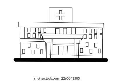 Hospital sketches to color. Hospital white background vector illustration.