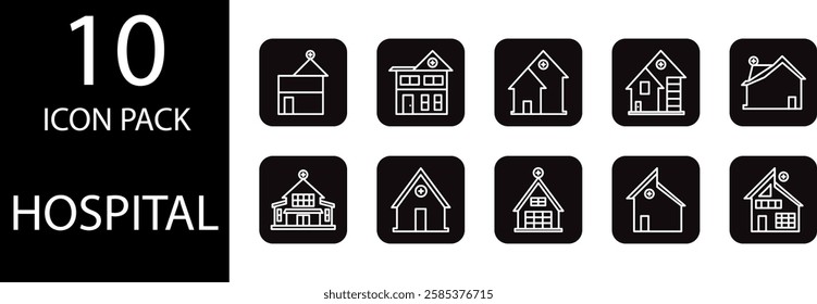 Hospital solid Editable Icons set, Modern and stylish hospital solid icon design, suitable for clinic and healthcare facility branding.