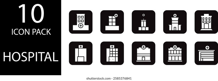 Hospital solid Editable Icons set, Illustrations of solid hospital icons in vector format that support high resolution for both print and digital designs.