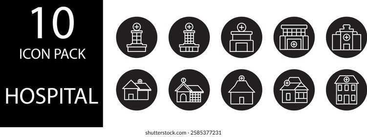 Hospital solid Editable Icons set, A set of health solid icons that support the concept of telemedicine, digital medical records, and online doctor consultations.