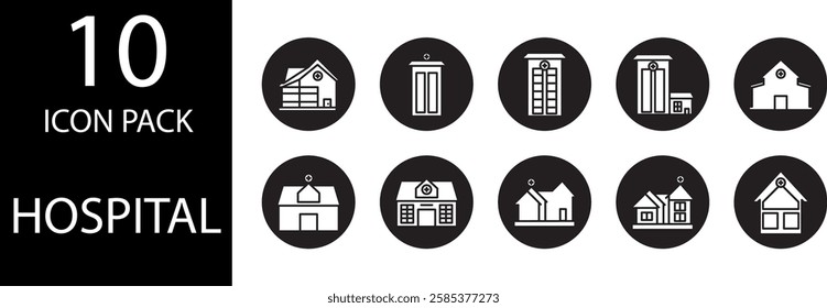 Hospital solid Editable Icons set, Minimalist yet classy hospital solid icon designs, ideal for clinic and hospital branding.