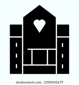 Kliniken-Symbol Medizinische Gebäudevektorgrafik einzeln auf Weiß. Haus mit einem Fenster in Form von Herz-Glyph-Design, für Web und App. EPS10